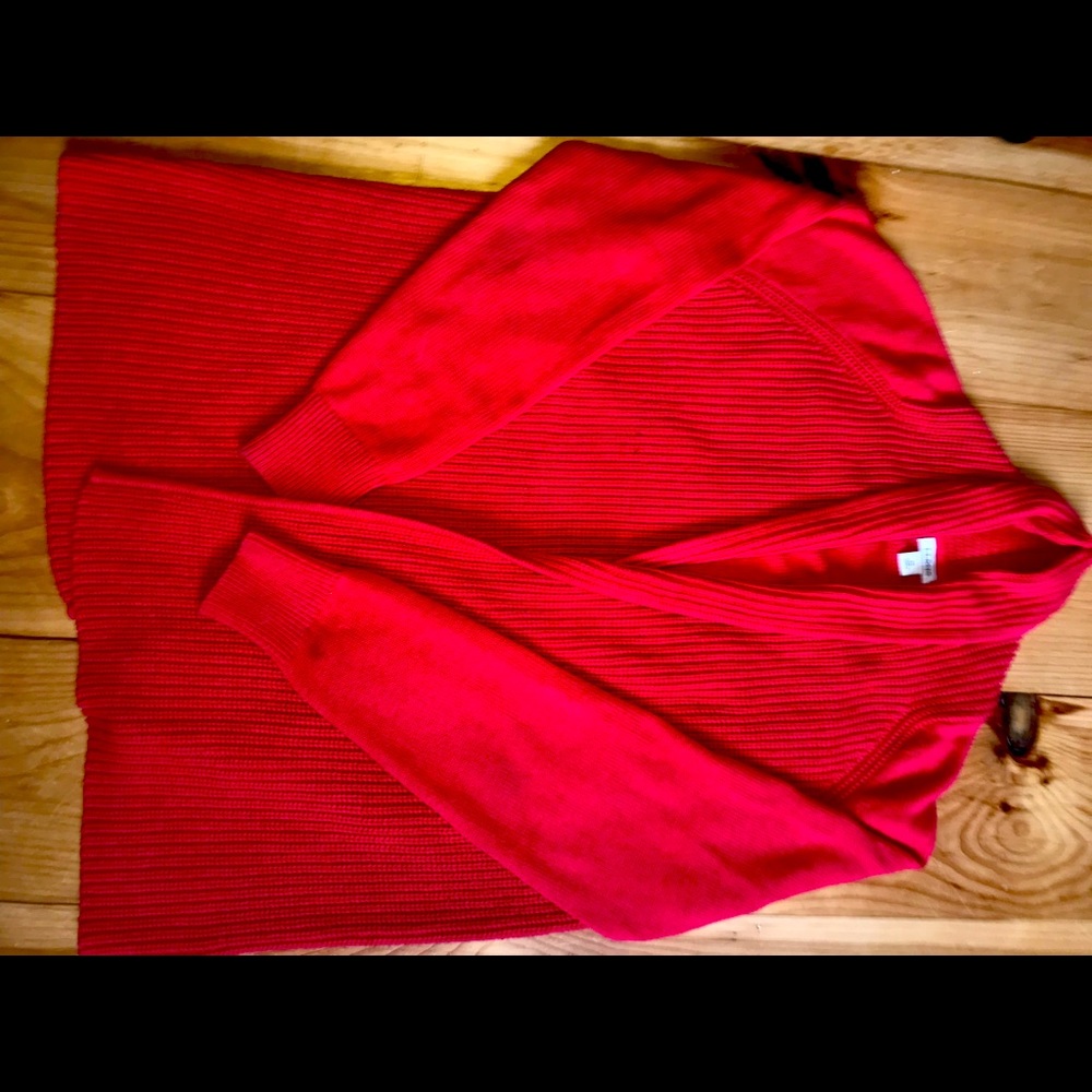 LL Bean M Bright Red Long Cardigan